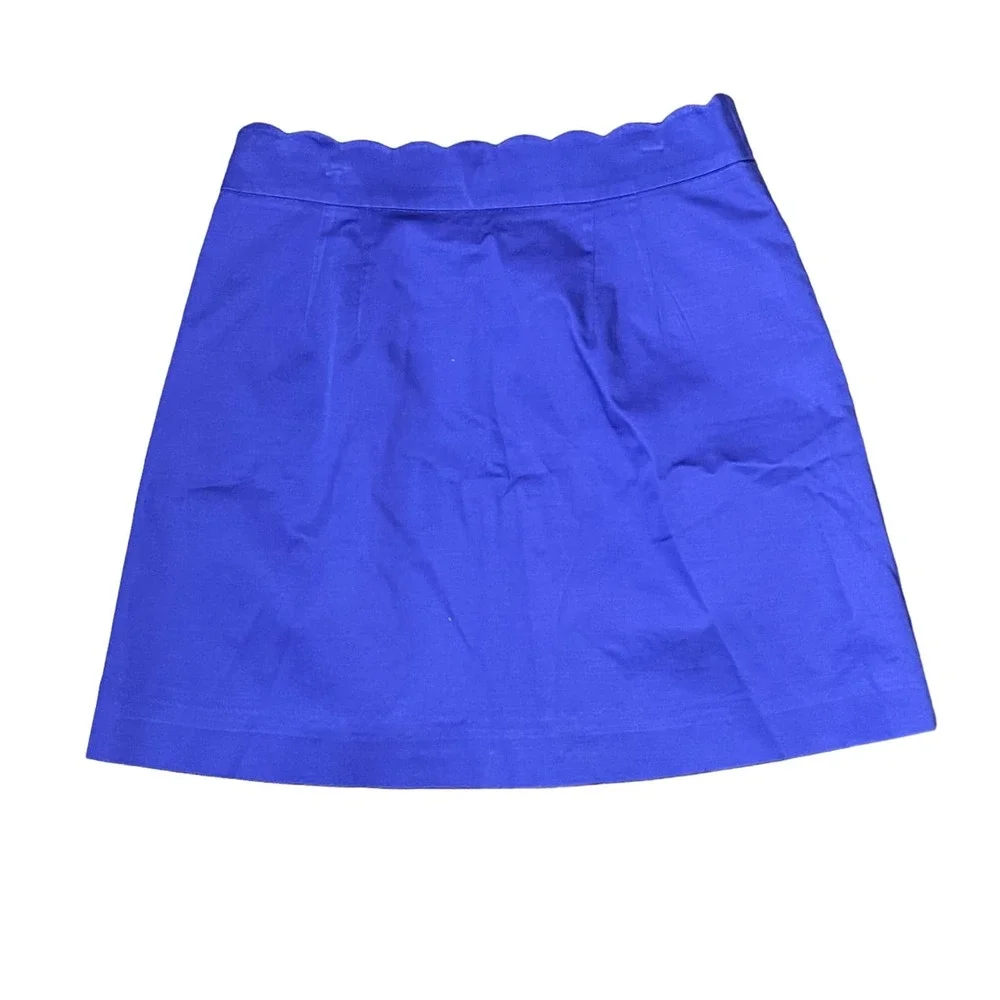 J. Crew Skirt Size 4 Blue Women Lined Cotton Stretch Blend Scalloped Waist 26X17